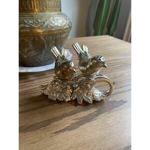 Vintage Silver Plated Pewter Love Birds Salt And Pepper Shaker Set Floral